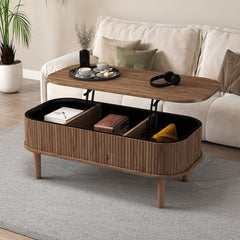 Fluted Lift Top Coffee Table with Hidden Compartment