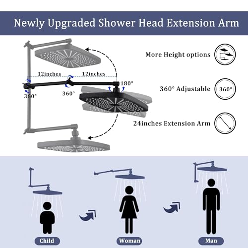 Cuzobro 12'' Shower Head Combo Set With 2-stage Extension Arm