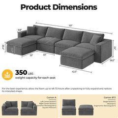 Frameless Memory Foam Sectional Couch with Cushion Covers