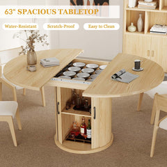 Expandable Round Dining Table for 4-8 Seats with Storage Underneath