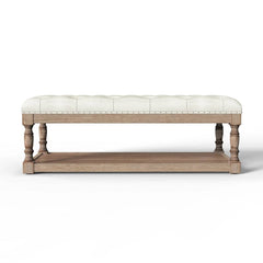 Rectangular Upholstered Ottoman Coffee Table with Solid Wood Shelf