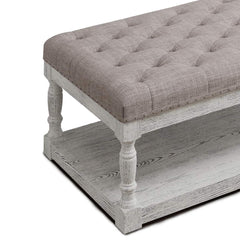 Rectangular Upholstered Ottoman Coffee Table with Solid Wood Shelf