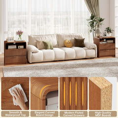 Fluted Nightstand with 2 Drawers and Charging Station