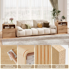 Fluted Nightstand with 2 Drawers and Charging Station