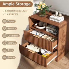 Fluted Nightstand with 2 Drawers and Charging Station