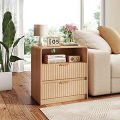 Fluted Nightstand with 2 Drawers and Charging Station