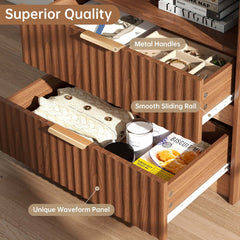 Fluted Nightstand with 2 Drawers and Charging Station