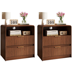 Fluted Nightstand with 2 Drawers and Charging Station