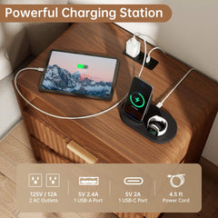 Fluted Nightstand with 2 Drawers and Charging Station